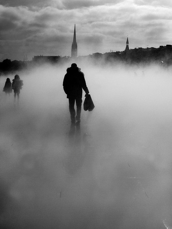 Walking in the rising fog